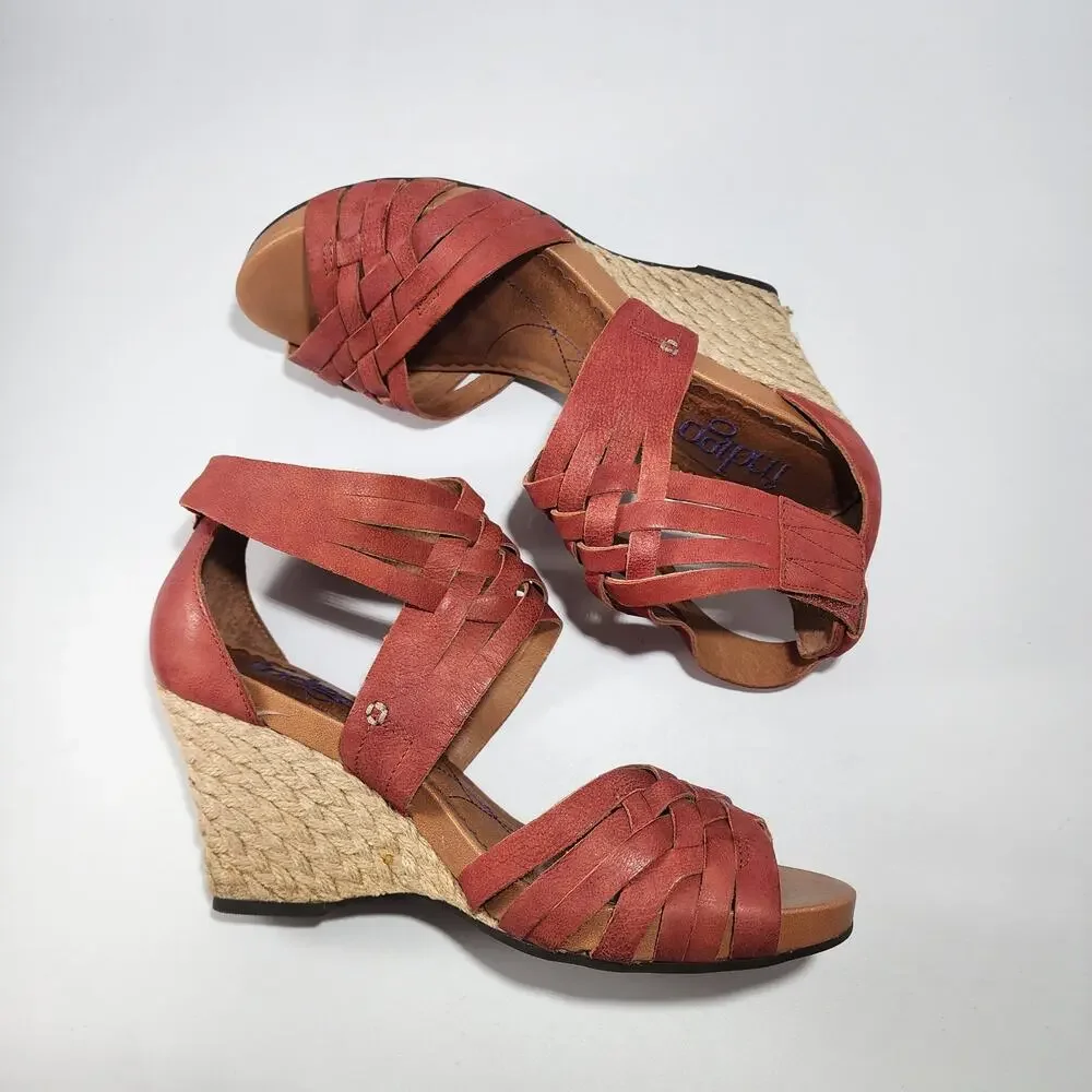 Red Suede Pocomo Espadrille Wedge Sandals Women's Size 8.5 M